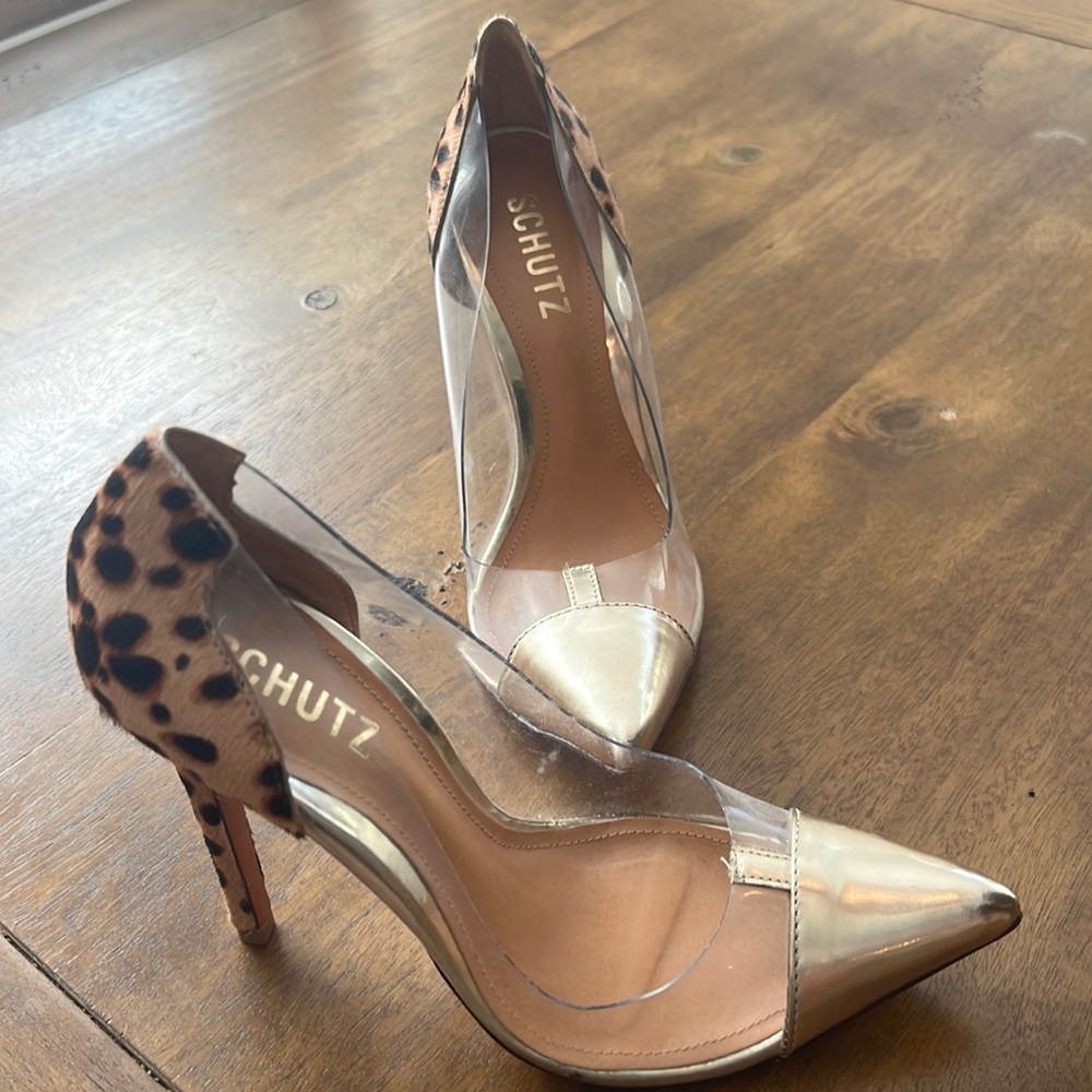 Schutz Leopard Gold Clear heels pump Size 7B